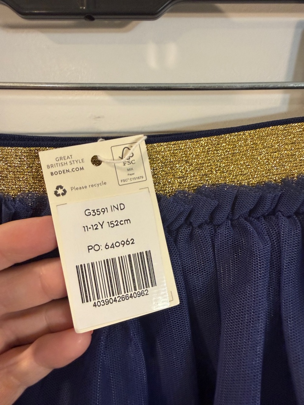 Mini Boden Navy Blue Embroided Tulle Skirt Gold Glitter Waistband 11-12y NWT - Picture 2 of 5